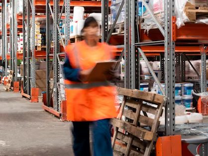 Warehouse racking with person in high vis for Health and safety